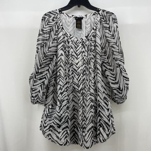 Grace Elements Size L Pintuck Pleated Blouse Zebra Animal Print Tunic Top Pocket - Picture 1 of 7
